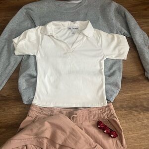 4 PIECES blouse is S pants and sweater M